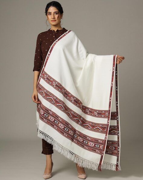 Women Embroidered Shawl with Tassels Price in India