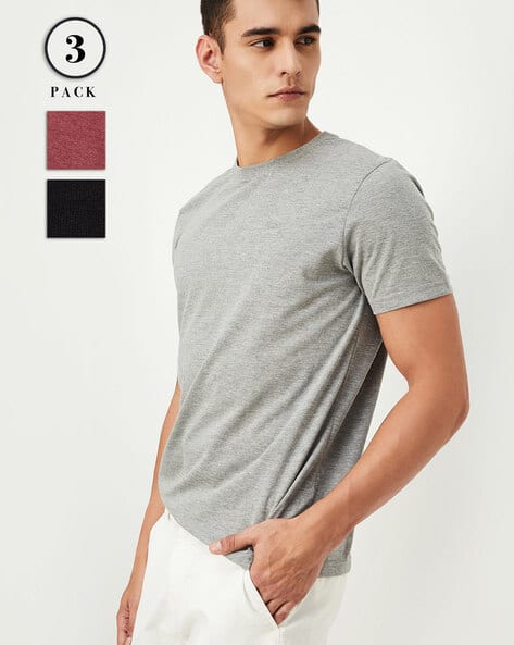 Men Pack of Regular Fit Crew-Neck T-Shirts