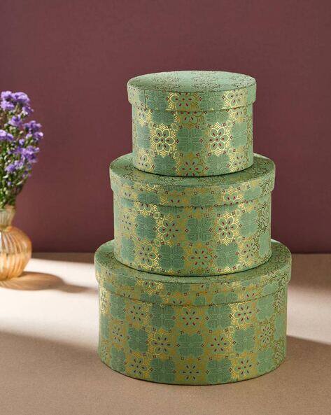 Fabindia Green Paper Printed Sarkhaab Gift Box Set of 3