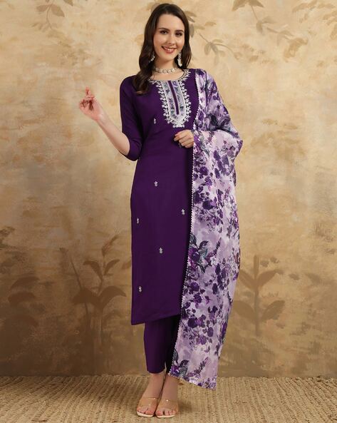 Embroidered Straight Kurta Set Price in India