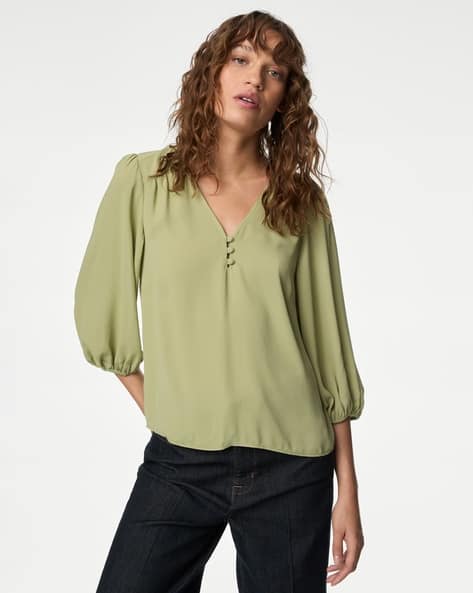 Marks & Spencer Women Slim Fit V-Neck Top
