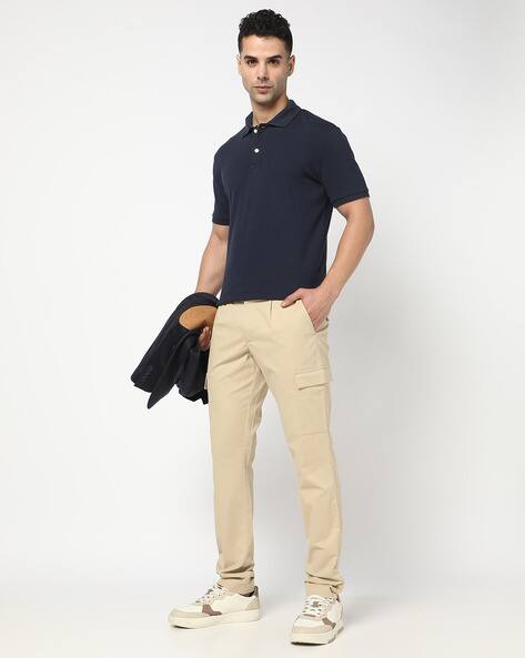 Men Cotton Stretch Slim Tapered Solid Trousers