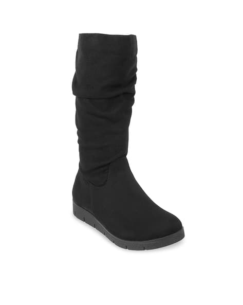 Mid Calf Boots Ruched Boots Flat Women Mid-Calf Boots With Zip Closure