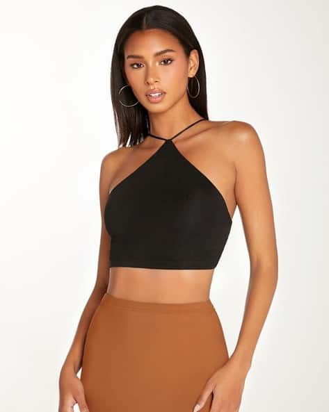 Buy SOLLOBELL Women Halter-Neck Slim Fit Crop Top Online | Ajio.com