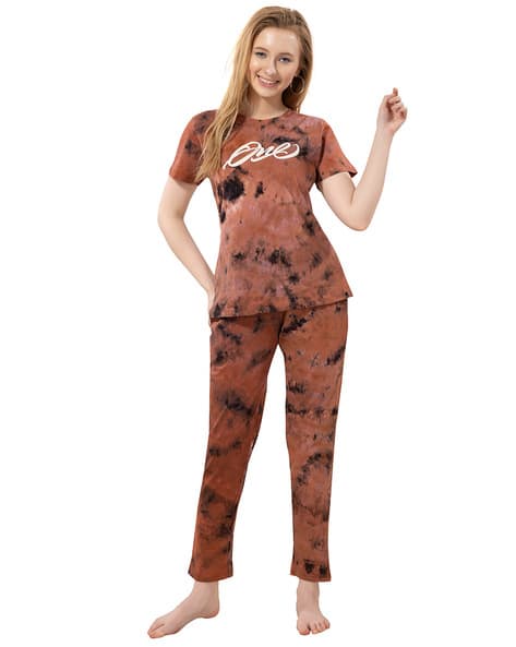 Women Tie Dye T-Shirt Pyjamas Set
