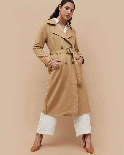 Women Regular Fit Peacoat with Waist Tie-Up