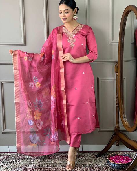 Women Embroidered Straight Kurta Set Price in India