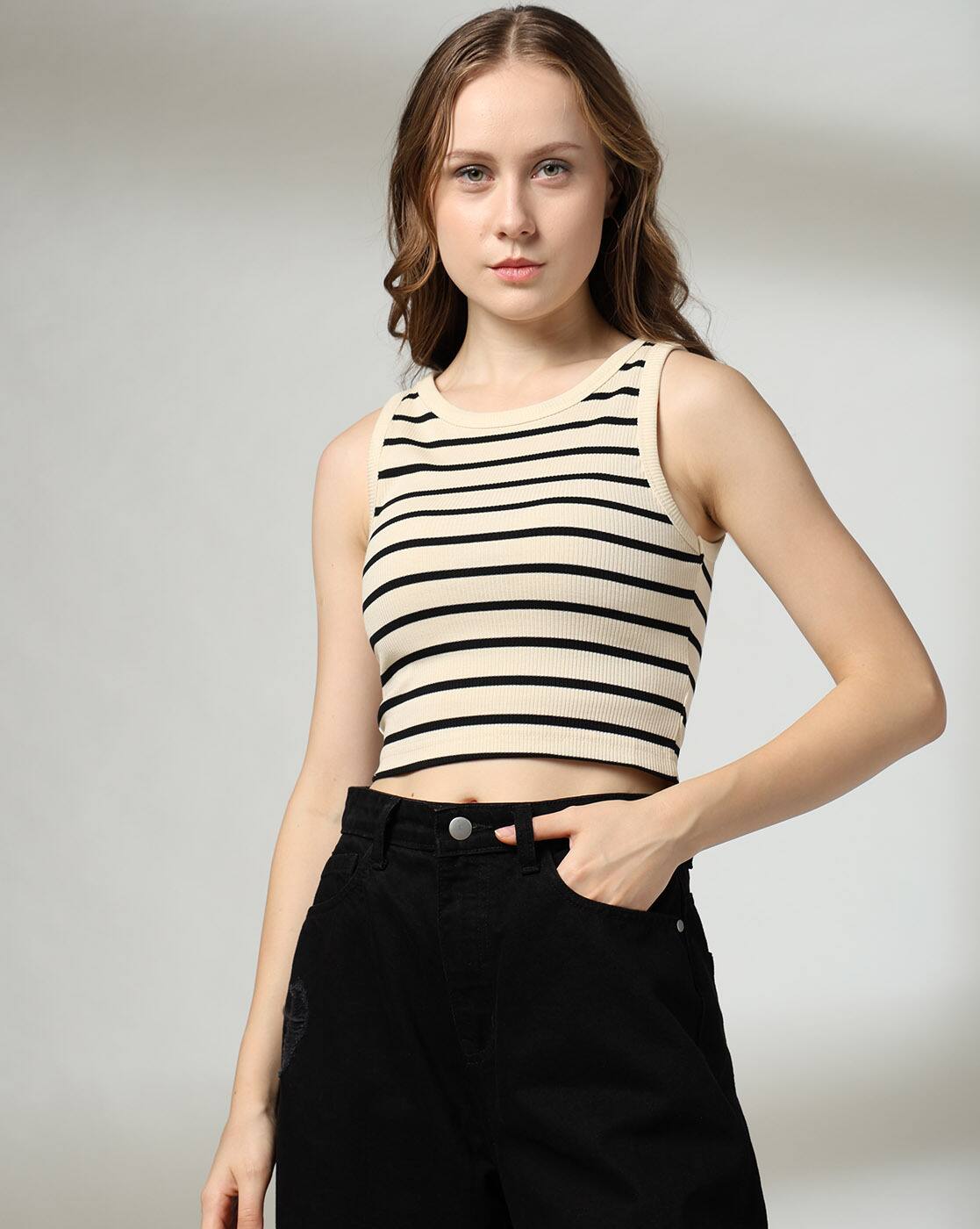 Buy RIO Women Striped Regular Fit Tank Top Online | Ajio.com