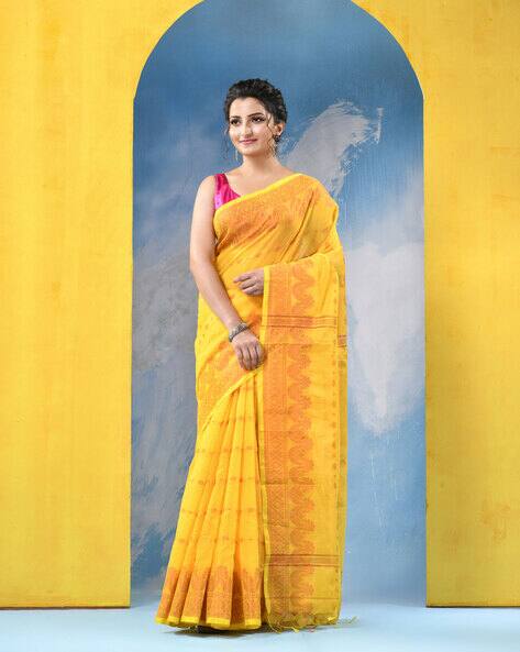 Indie Picks Sorno Mukut Handloom Cotton Silk Saree with Blouse Piece