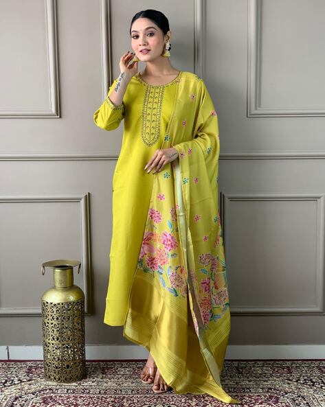 Women Embroidered Straight Kurta Set Price in India