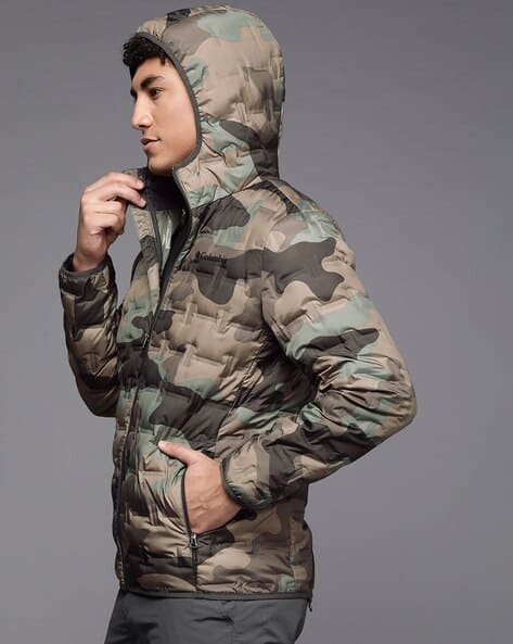 Buy Columbia Men Camouflage Print Slim Fit Hooded Jacket | Green