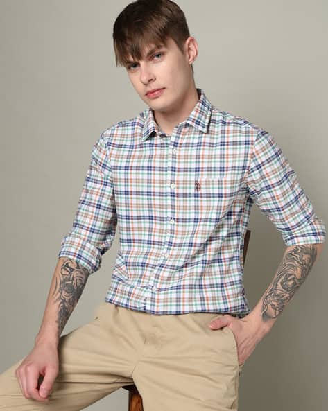 Men Checked Tailored Fit Shirt with Patch Pocket