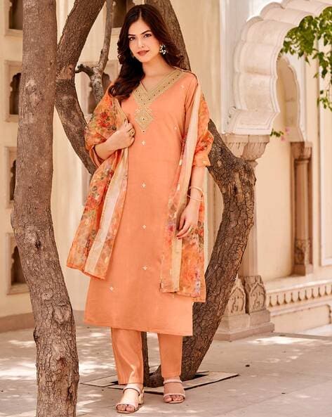 Women Embroidered Straight Kurta Set Price in India