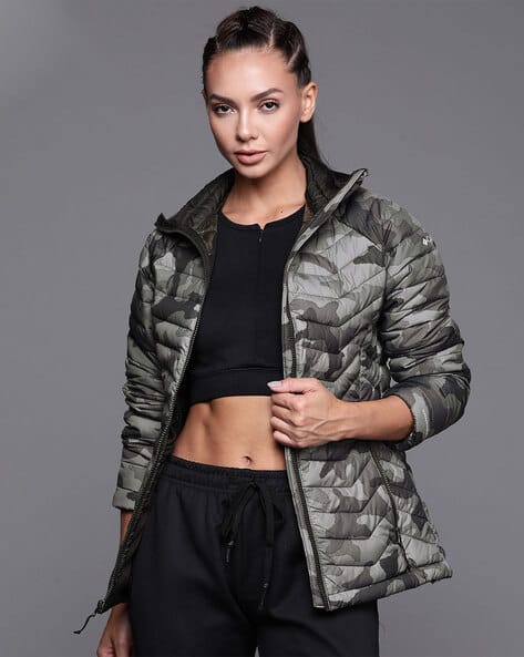 Grey Army Print Jacket Womens Puffer Jacket Columbia Womens Camo