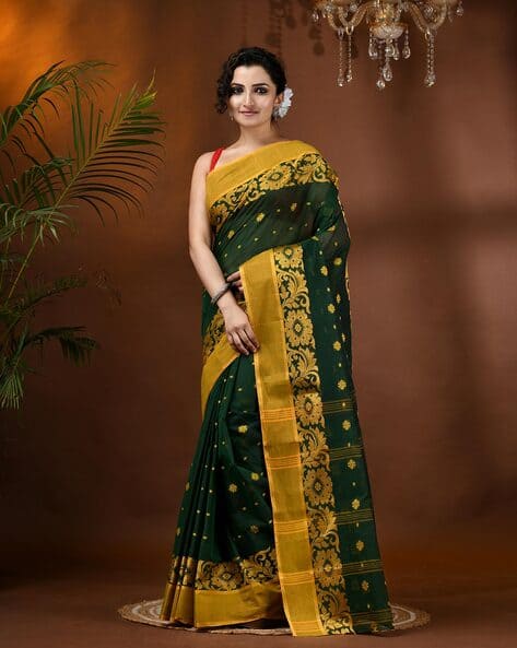 Indie Picks Chakra Phool Woven Bengal Cotton Handloom Saree