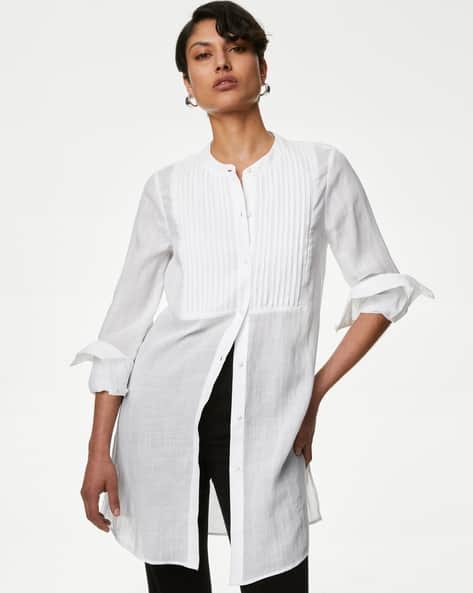 Marks & Spencer Women Pintuck Regular Fit Ramie Shirt