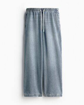 h&m Women Lightly Washed Denim Straight Fit Pleated Trousers-picture-14