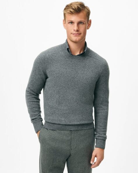 Brooks Brothers 3-Ply カシミヤ セーター S ダークグレー カシミヤ サドルショルダー クルーネックセーター | Brooks Brothers