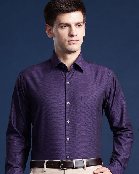 Hancock Men Self-design Slim Fit Shirt