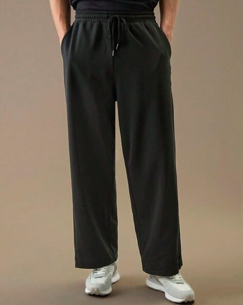 Men Straight Track Pants with Elasticated Drawstring Waist