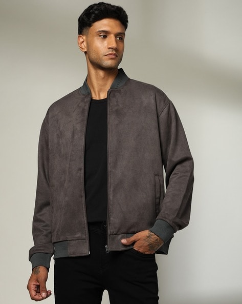 Men Regular Fit Zip-Front Bomber Jacket