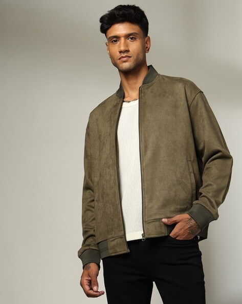 Men Regular Fit Zip-Front Bomber Jacket