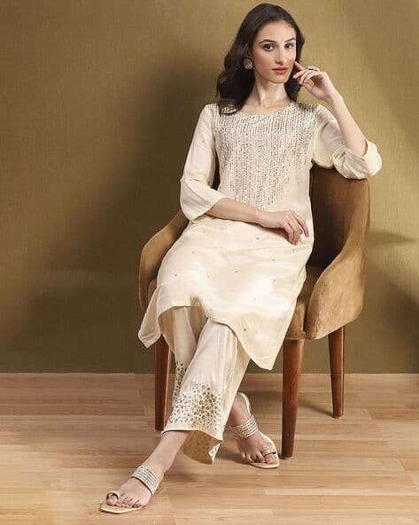 Buy Off White Kurta-Bottom Set for Women by Biba Online