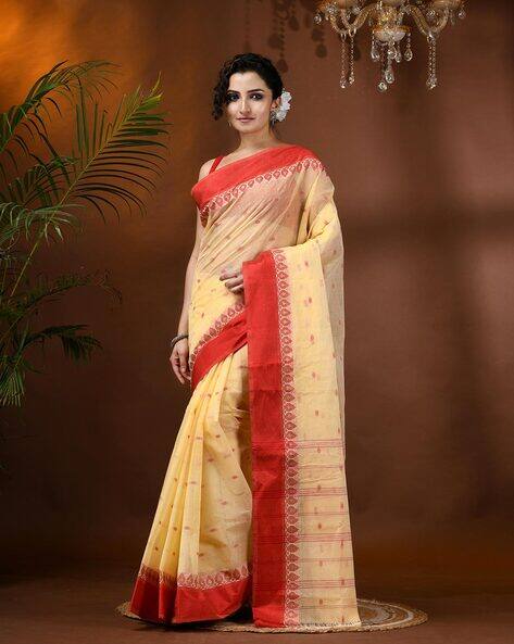 Indie Picks Lotus Bud Bengal Handloom Woven Cotton Saree