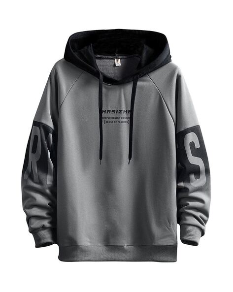 Men Typographic Print Relaxed Fit Hoodie