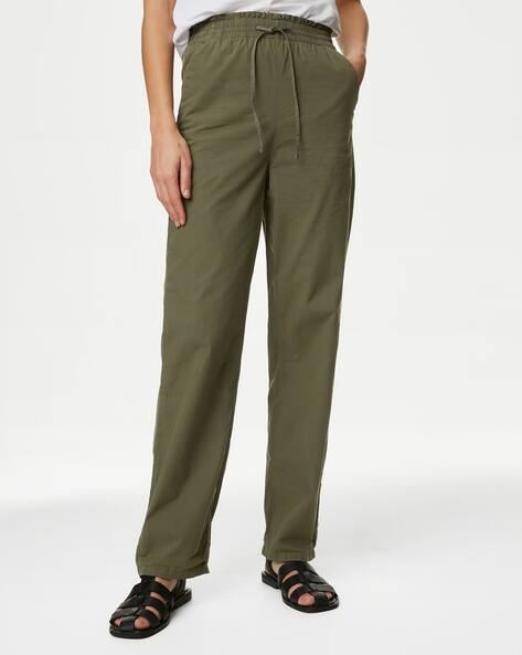 Women Pure Cotton Straight Fit Grazer Trousers