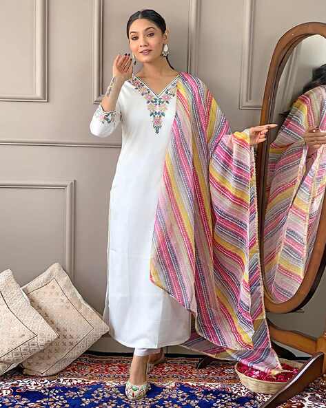 Embroidered Straight Kurta Set Price in India