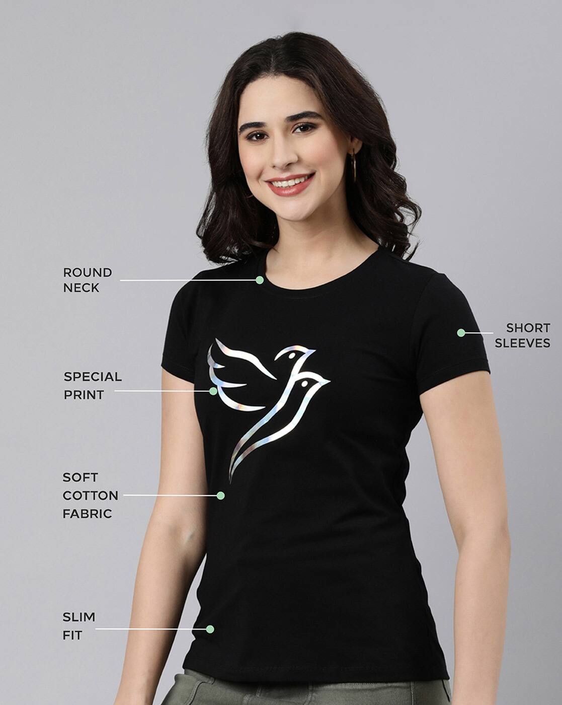 Buy Carbon Black Tshirts for Women by Twin Birds Online | Ajio.com
