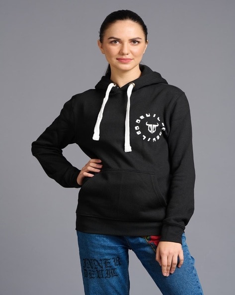 Women Regular Fit Logo Print Hoodie