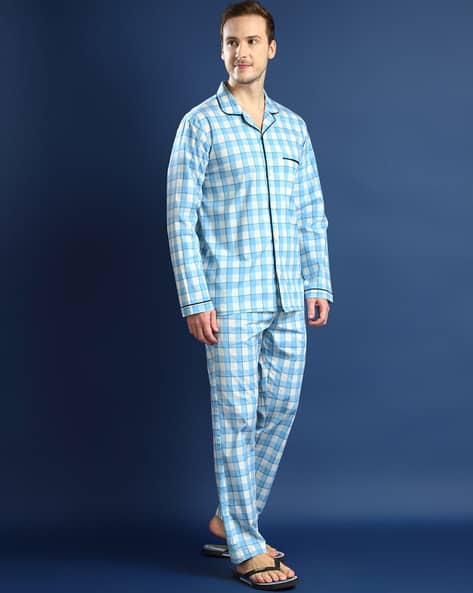 Buy White Blue Night&LoungeWearSets for Men by HANCOCK Online