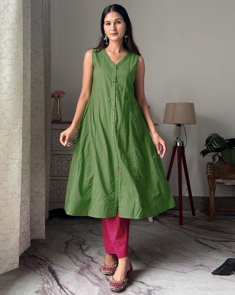 Women Solid A-line Kurta Set Price in India