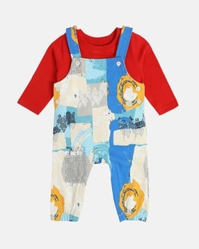 miniklub Boys Printed Cotton Dungaree & T-Shirt Set-picture-11