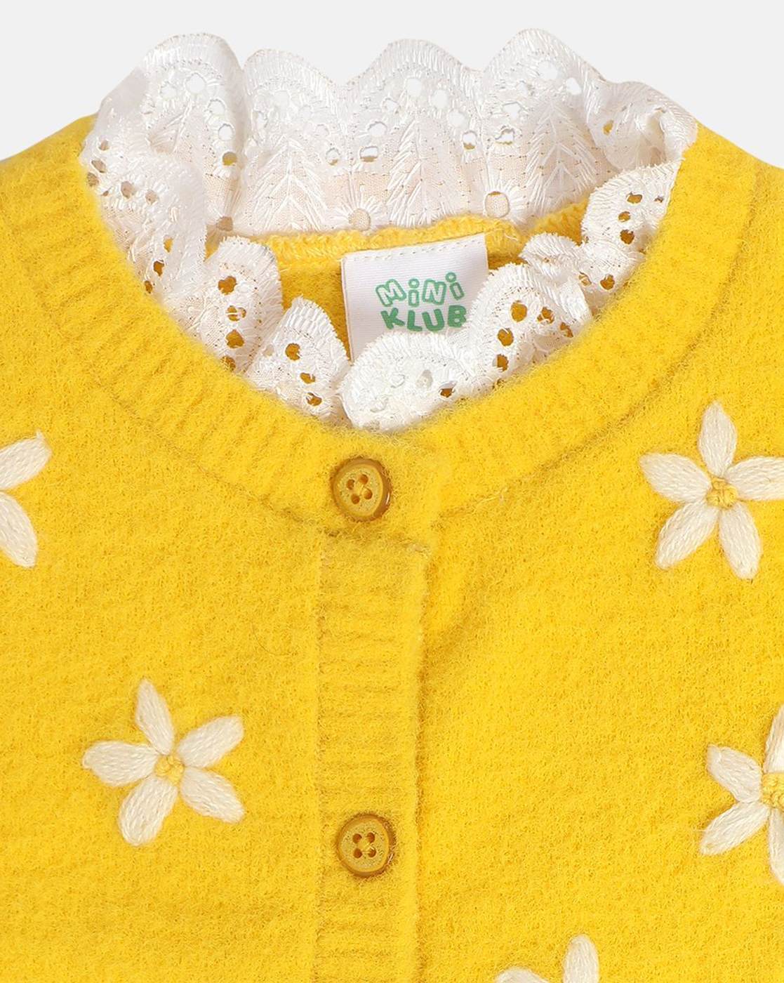 Girls Embroidered Round-Neck Cardigan