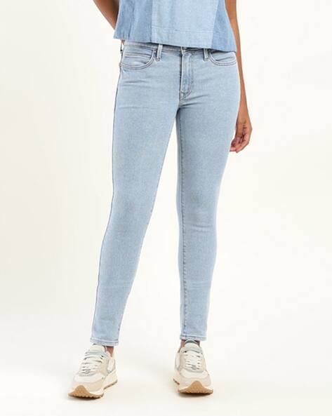 LEVI'S Women 711 Skinny Fit Light Fade Stretchable Mid-Rise Slim Heavily Washed Jeans