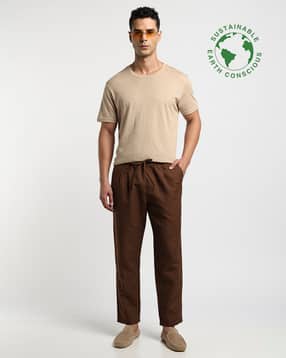 proearth by azorte Pure Linen Solid Pull-On Trousers-picture-52