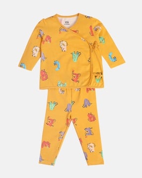 miniklub Girls Graphic Print Cotton Wrap Top & Pants Set-picture-12
