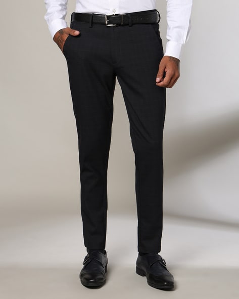 Men Checked Slim Fit Fit Flat-Front Trousers