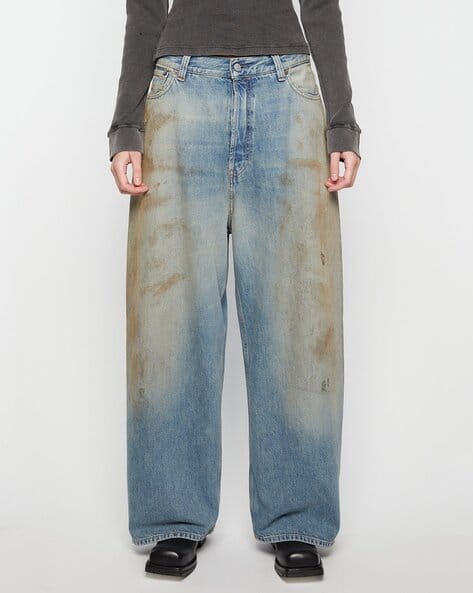 Buy Acne Studios 2023F Penicillin Dirty Wash Wide-Leg Jeans Blue