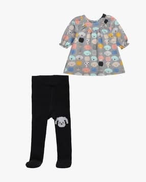 miniklub Girls Printed Shift Dress & Pants Set-picture-37