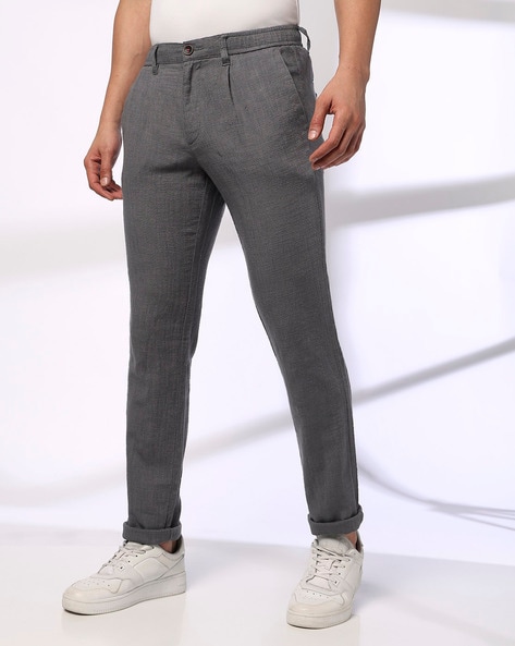 Men Patterned Tapered Fit Pleated Chinos