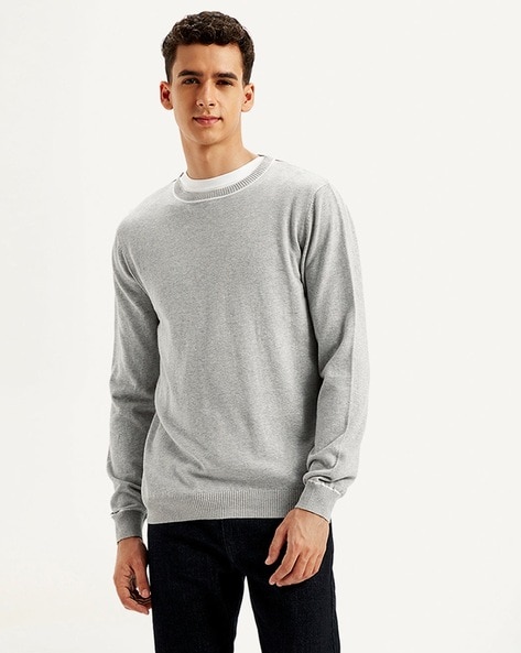 Men Heathered Slim Fit Round-Neck Sweater