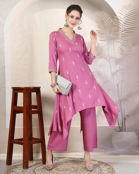 Women Embroidered Flared Kurta Set Price in India