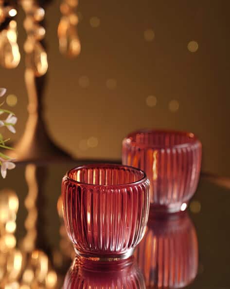 Pure Home And Living Set of 4 Ribbed Glass Tealight Holders