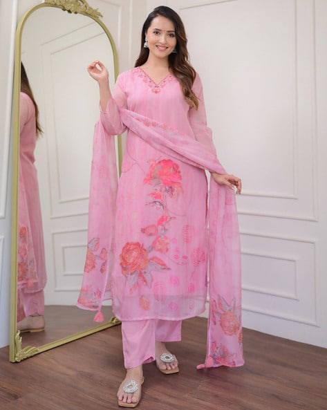 Embroidered Straight Kurta Set Price in India