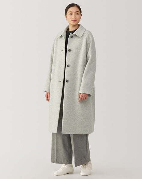 Reclaimed Wool Blend Stand Fall Collar Coat