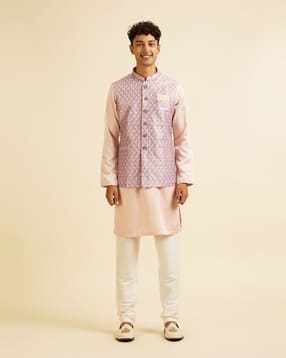 manyavar Men Floral Pattern Nehru Jacket with Button-Closure-picture-30